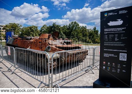 Prague, Czech Republic, 11 July 2022: Exhibition Of Russian Invasion Weapons Destroyed By Ukrainian 