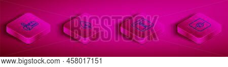 Set Isometric Line Nuclear Power Plant, Leaf Eco Symbol, Electrical Transformer And Ohmmeter Icon. V