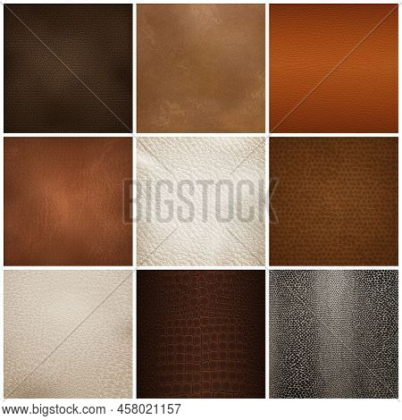 Trendy Leather Textures Samples For Furniture Upholstery  And Interior Decorations 9 Realistic Icons