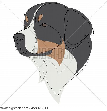 Continuous Line Bernese Mountain Dog. Single Line Minimalist Style Dog Vector Illustration. Portrait