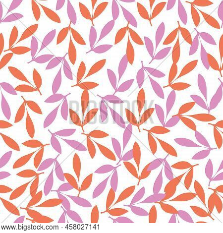 Seamless Colorful Abstract Vector Leaves Pattern On White Background.