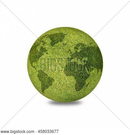 3d Rendering World Globe Shape Of Green Grass Isolated On White Background