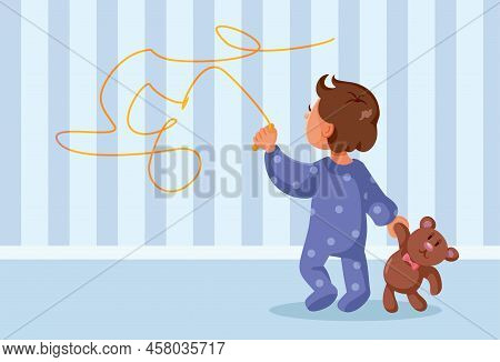 Funny Toddler Child Writing On The Walls Vector Cartoon Illustration