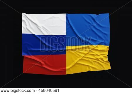 Russia Vs Ukraine, War Crisis , Political Conflict. Rippled Country Flag Illustration Background