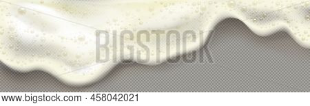 Yellow Beer Foam Or Soap Suds Isolated On Transparent Background. Vector Realistic Border Of 3d Drip