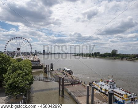 Antwerp, Belgium, 02 July 2022, Landscape Photo Of The River Scheldt And The Right Bank With The Fer