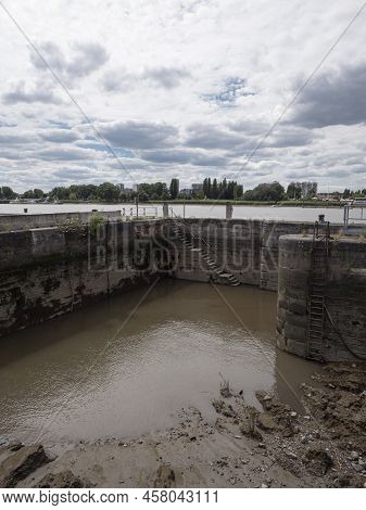 Vertical Landscape Photo From The Right Bank In Antwerp Belgium With A View Of The River Scheldt