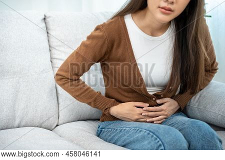 Stomach Ache. Women Have Abdominal Pain, Indigestion, Gastritis, Gastroesophageal Reflux, Menstrual 