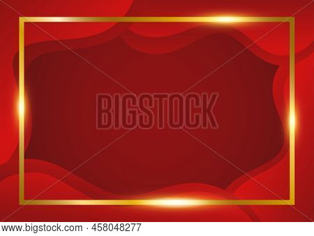 Abstract Red Background With Gold Freame. Vector Illustration