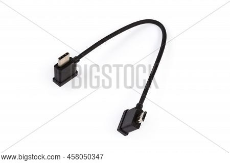 Short Cable With Plugs Usb Type-c On The One Edge And Micro Usb At The Other Edge On A White Backgro