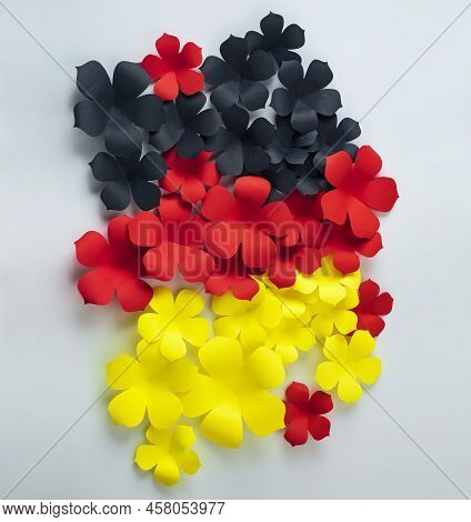 German Unity Day Concept, German Style Abstract Background, Flower In The Colors Of The German Flag