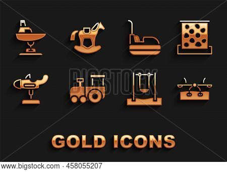 Set Toy Train, Climbing Wall, Seesaw, Swing, Plane, Bumper Car, Boat And Horse Saddle Swing Icon. Ve