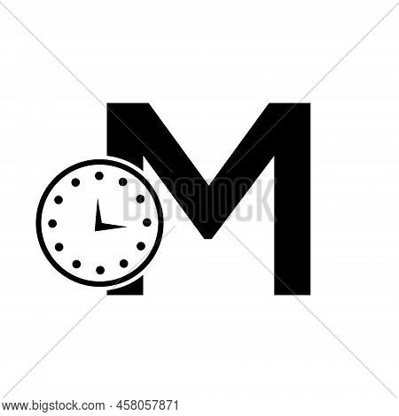 Letter M Clock Logo Design Vector Template