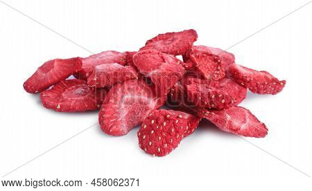 Pile Of Freeze Dried Strawberries On White Background