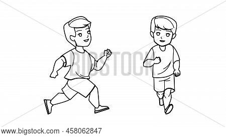 Run Boy Vector. Little Kid Sport, Competition Runner, Fast Speed Run Boy Character. People Black Lin