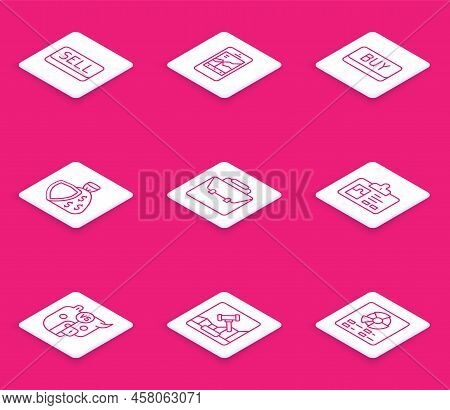 Set Line Sell Button, Mobile Stock Trading, Buy, Shield And Money Bag, Briefcase, Identification Bad