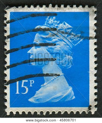 UK-เซอร์กา 1989: แสตมป์ที่พิมพ์ในประเทศอังกฤษแสดงรูปของ Elizabeth II เป็นพระมหากษัตริย์รัฐธรรมนูญของ 16