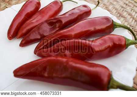 Thick Big Fresh Red Chilly Vegetable. Hot Red Cayenne Pepper Or Jalepeno Chili Used To Make Indian P
