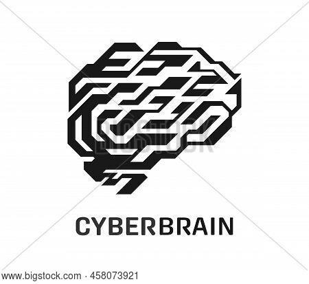 Cyberbrain Vector Silhouette. Artificial Human Brain. Ai Artificial Intelligence Concept. Isolated O