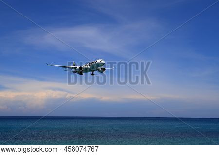 Puket Thailand - May 2022: Airliner Or Passenger Plane Finair Airbus A350-900 Landing To Airport Nex