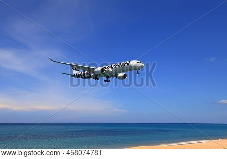 Puket Thailand - May 2022: Airliner Or Passenger Plane Finair Airbus A350-900 Landing To Airport Nex