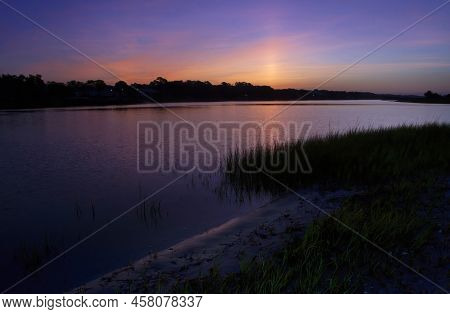 Early Morning Over The Inter-coastal Waterway At  Holden Beach, North Carolina