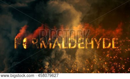 Text Formaldehyde With Skull Burning On Dark Smoke Backdrop - Industrial 3d Illustration