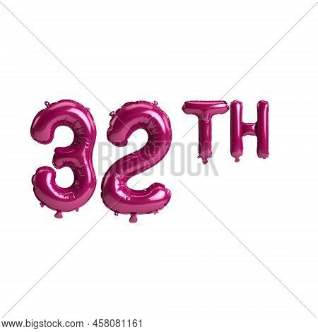 3d Illustration Of 32th Dark Pink Balloons Isolated On Background