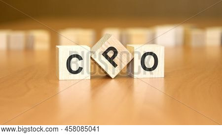 Cpo Text On Wooden Blocks, Financial Business Concept, Blue Background. Cpo - Short For Cost Per Ord