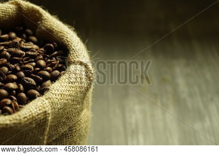 Black Roasted Coffee Beans. Cezva Cup Coffee Glass Rustic Style Turkish Ground Coffee