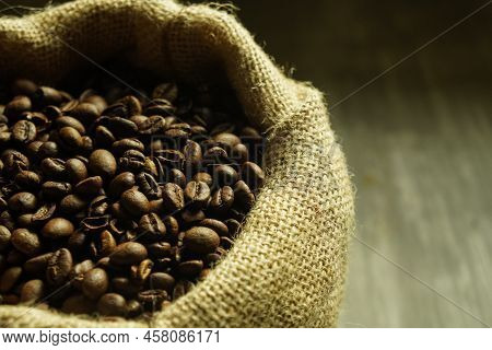 Black Roasted Coffee Beans. Cezva Cup Coffee Glass Rustic Style Turkish Ground Coffee