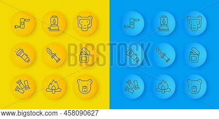 Set Line Cartridges, Flashlight, Hunter Knife, Bear Head, Lighter, Swiss Army, Monkey And Camping La