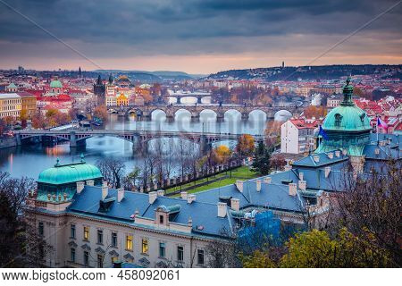 Prague Bridges View From Above Letna Park, Czechia