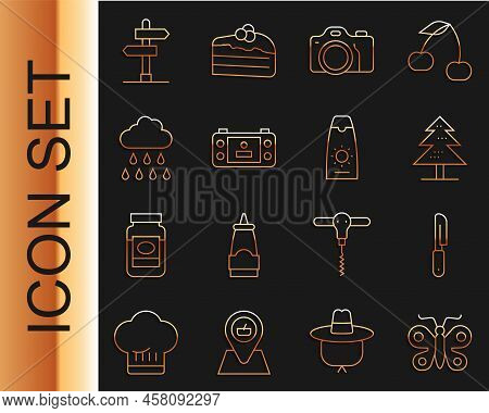 Set Line Butterfly, Knife, Tree, Photo Camera, Portable Video Game Console, Cloud With Rain, Road Tr