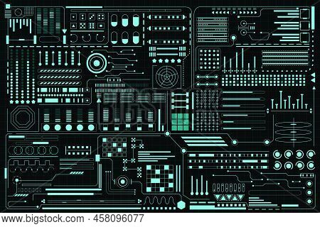 Hud Grren Futuristic Elements Pattern Background Design Vector. Green Abstract Ui Monitor Control Te