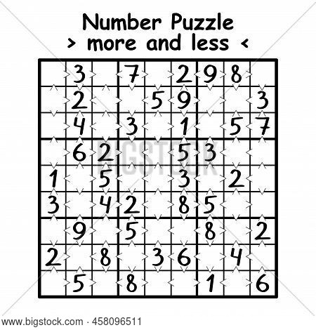 Greater Than Sudoku Black And White Puzzle Vector Illustration