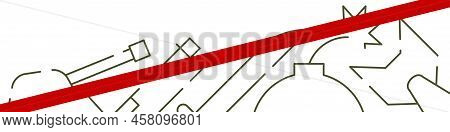 Horizontal Anti-war Banner. Red Backslash Line. Flat Vector Illustration Isolated On White Backgroun