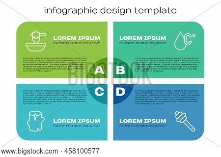 Set Line Wooden Log, Honey Dipper Stick With Bowl, And Water Temperature. Business Infographic Templ