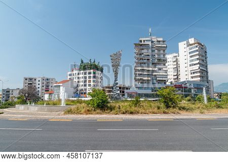Tirana, Albania - June 4, 2022: Karl Topia Square (renaissance). Roundabout In Tirana.
