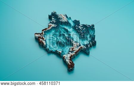Topographic Kosovo Map Hypsometric Elevation Tint Spectral Shaded Relief Map 3d Illustration