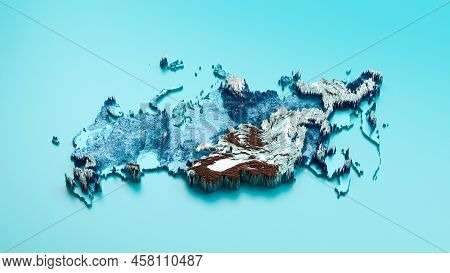 Topographic Russia Map Hypsometric Elevation Tint Spectral Shaded Relief Map 3d Illustration