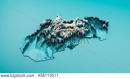 Topographic Slovakia Map Hypsometric Elevation Tint Spectral Shaded Relief Map 3d Illustration
