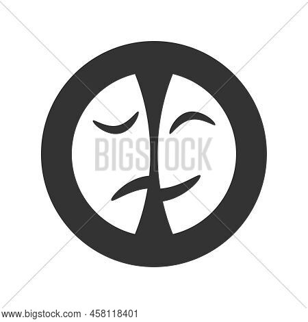 Theatrical Masks Graphic Icon. Theater Logo In The Circle Isolated On White Background. Symbol Of Th