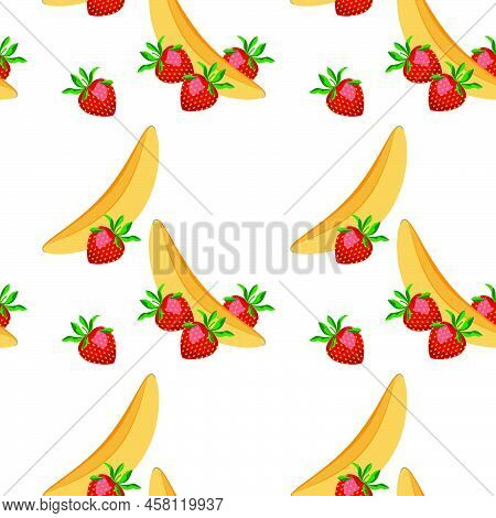 Vector Colorful Seamless Pattern, Strawberry And Banana