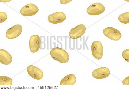 Soybean Seamless Pattern On White Background. Kidney White Beans Texture For Label, Packaging, Wrapp