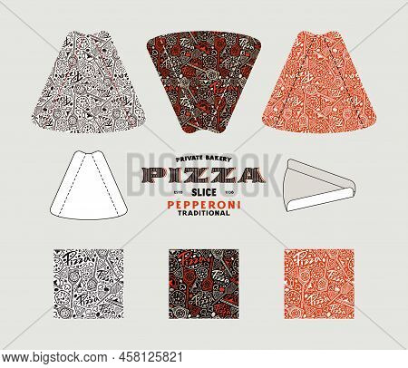 Stock Vector Design Of Package For Pizza Slices. Seamless Pattern In Different Colors