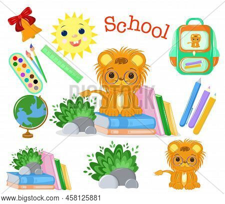 A set of bright fun school life stickers for school kids