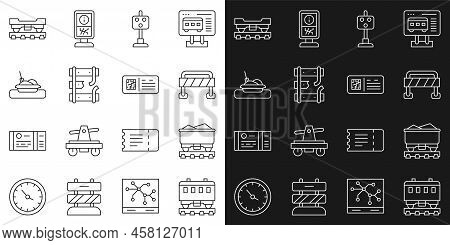 Set Line Passenger Train Cars, Coal Wagon, Road Barrier, Train Traffic Light, Broken Rails Railway, 
