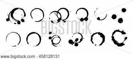 Grunge Stains Set. Coffee, Tea, Water Drops. Ink, Water, Paint Or Other Liquid Cup Stains. Design El