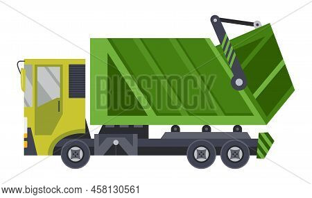 Garbage Truck With Auto Loader. Collection And Transportation Of Solid Household And Commercial Wast
